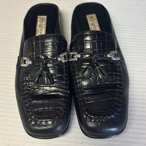 Brighton Astrid Black Croc Slip On Shoes Silver Accents Women’s Size 8
